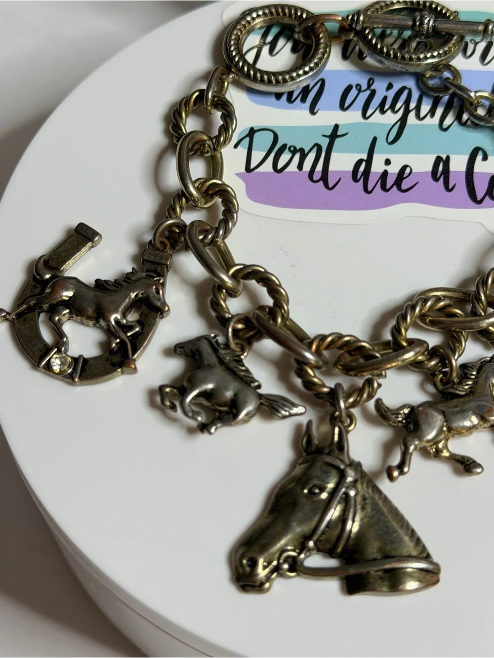 vintage horse charm bracelet/toggle closure Silvertone